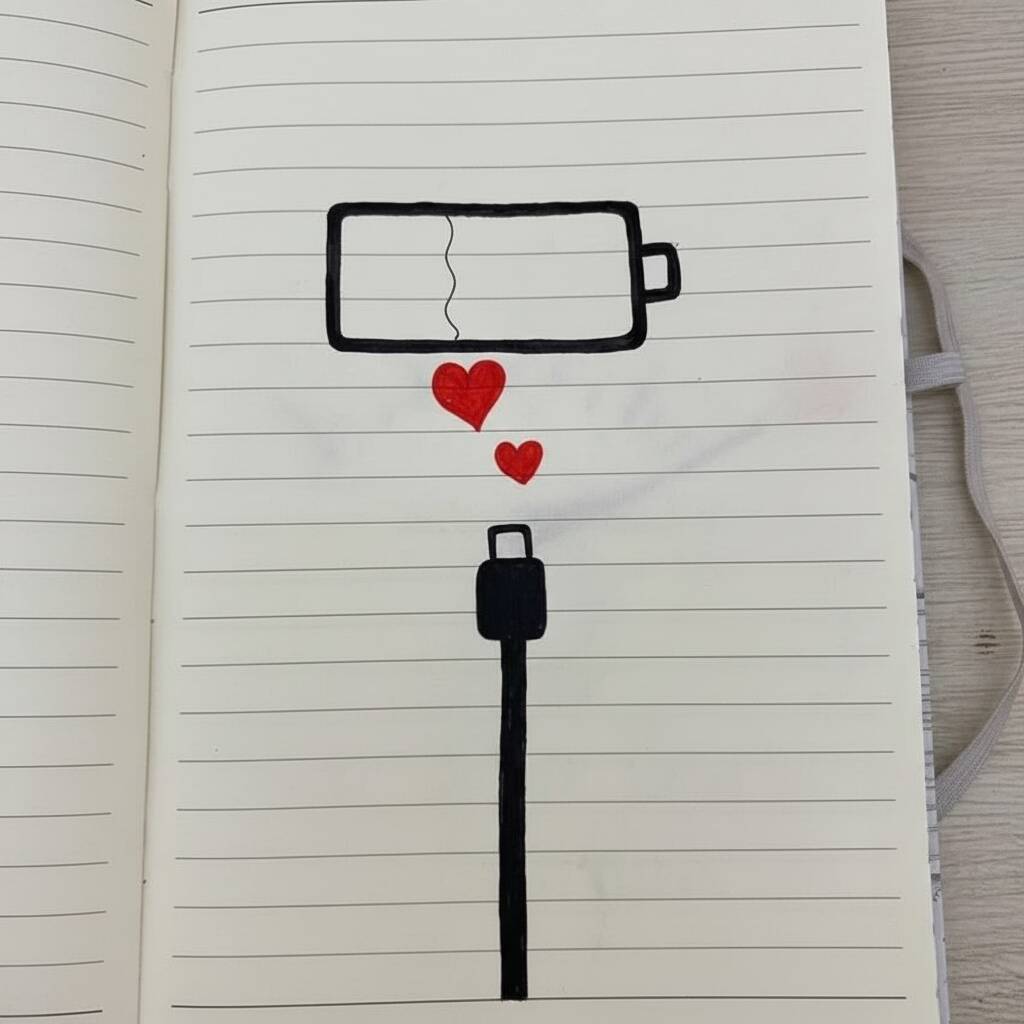 Desenho de uma bateria com um coração acima dela