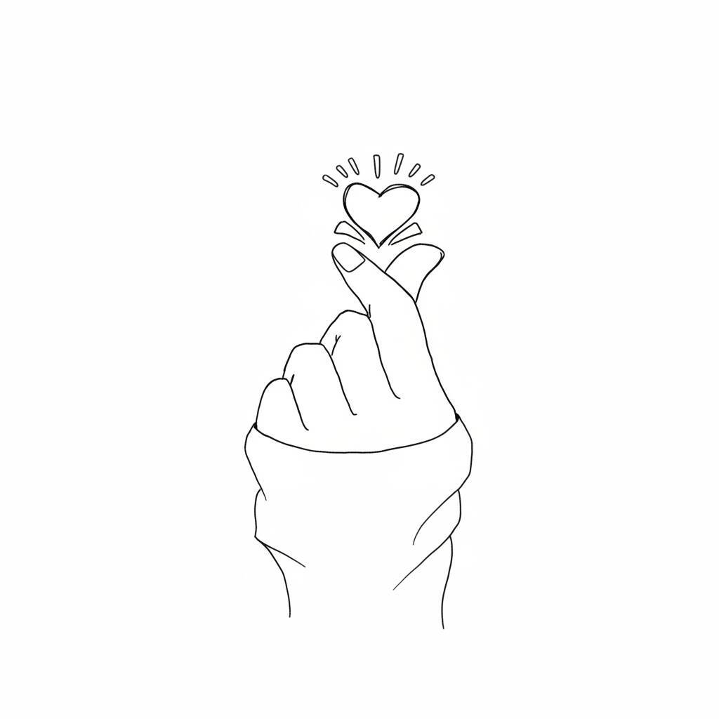 Desenho de uma mão fazendo um gesto de coração
