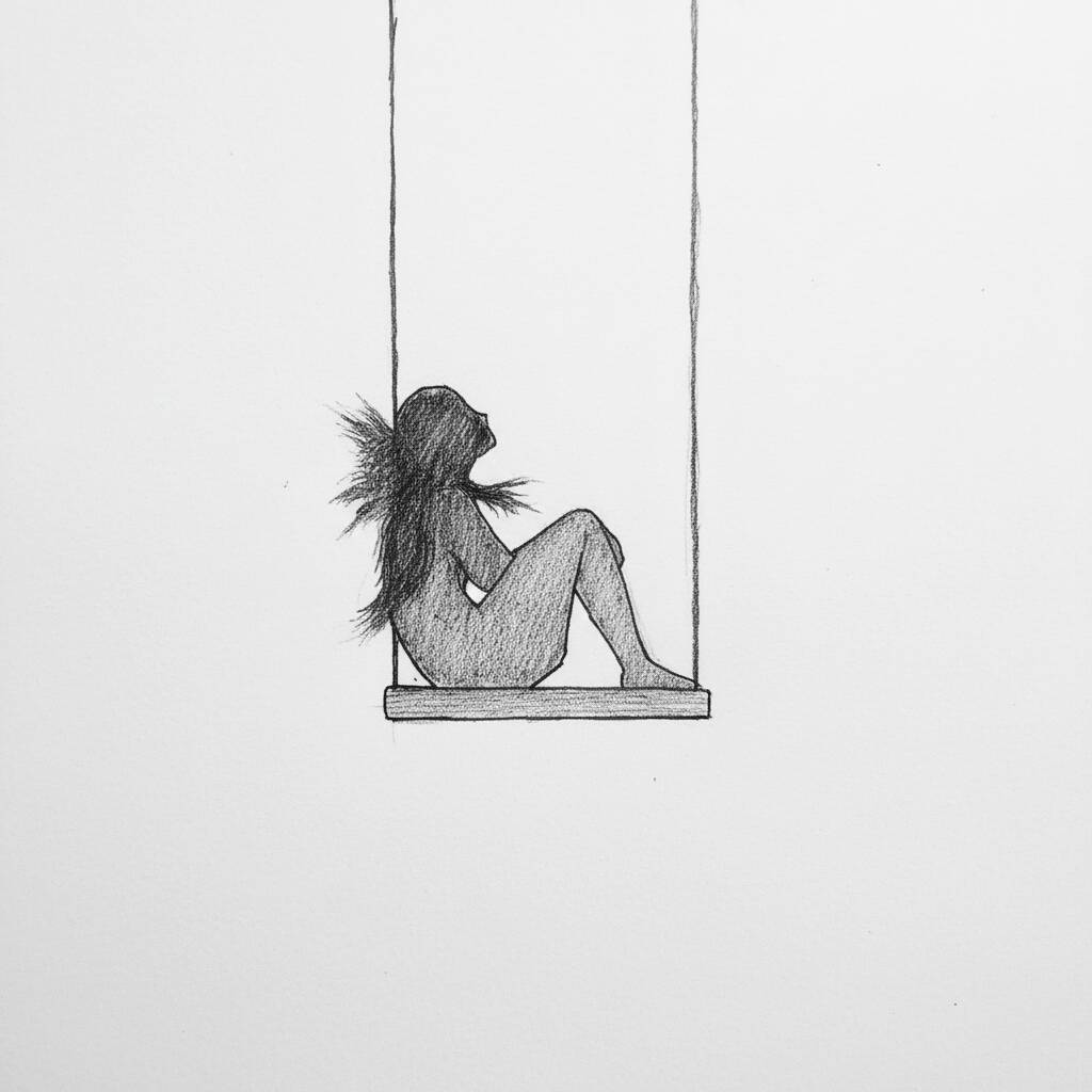 Desenho de uma menina sentada em um balanço