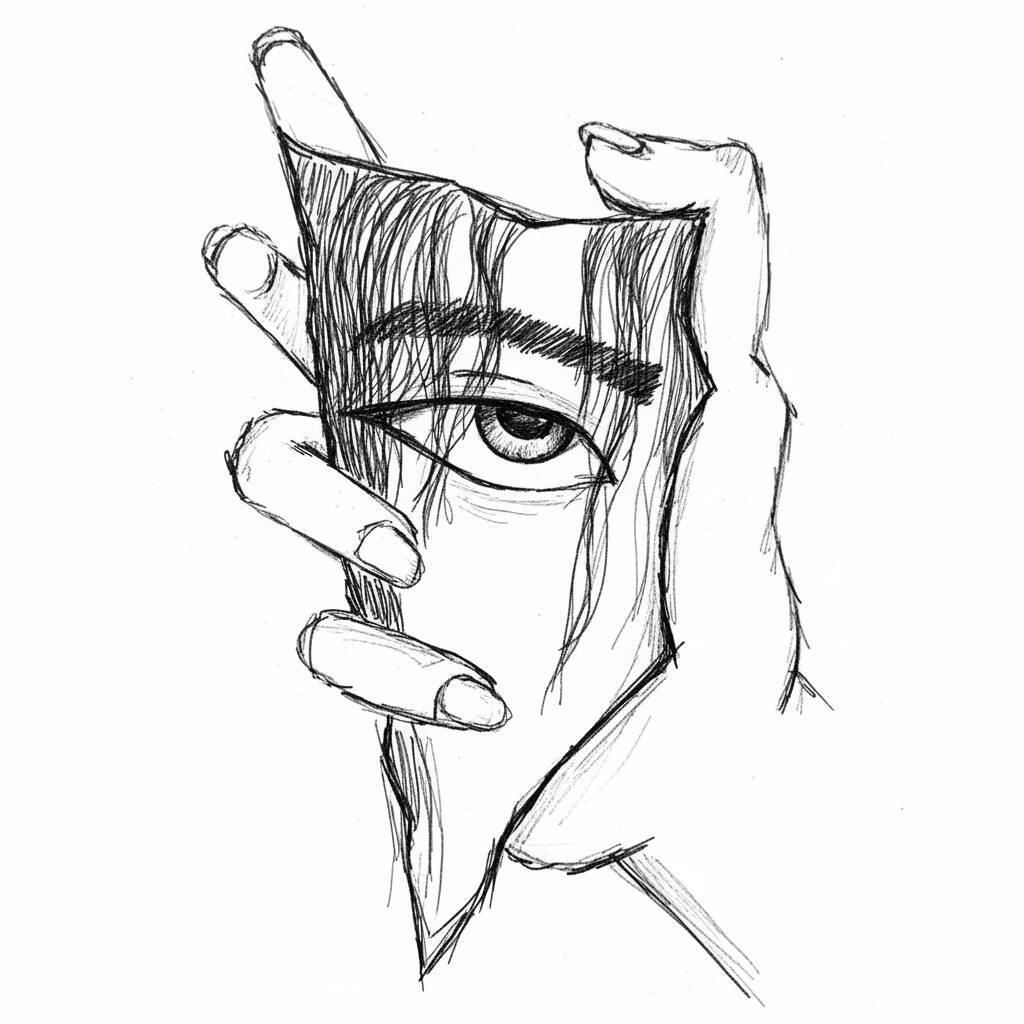 Desenho de uma mão segurando um olho