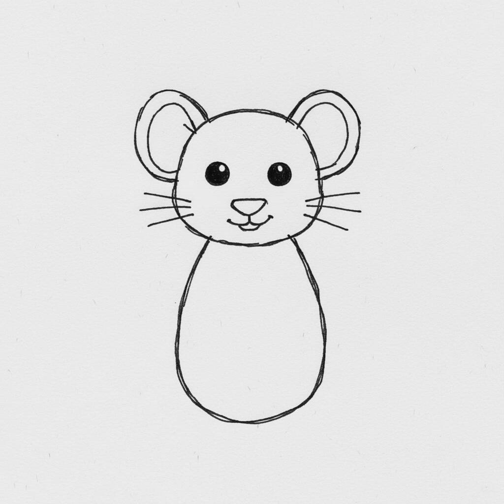 Desenho de um rato fofo com grandes orelhas e olhos redondos