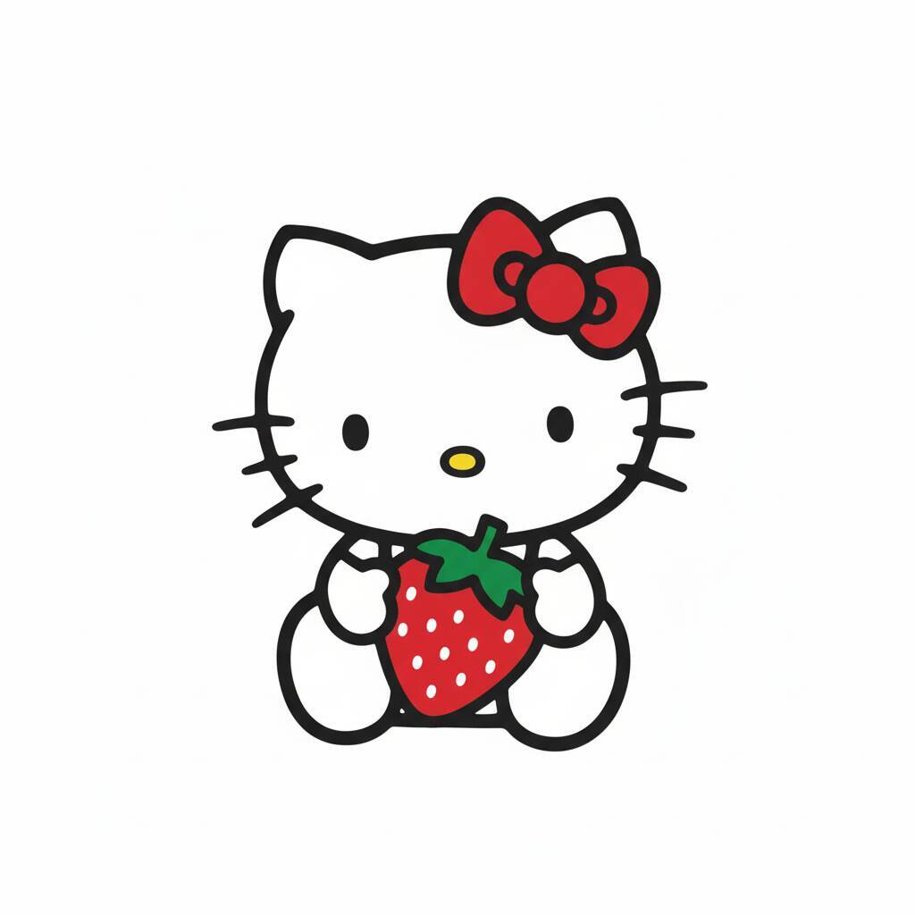 Desenho da Hello Kitty segurando um morango