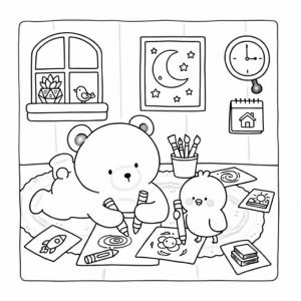 Desenho de Coco Wyo e seu amigo em um ambiente divertido para colorir