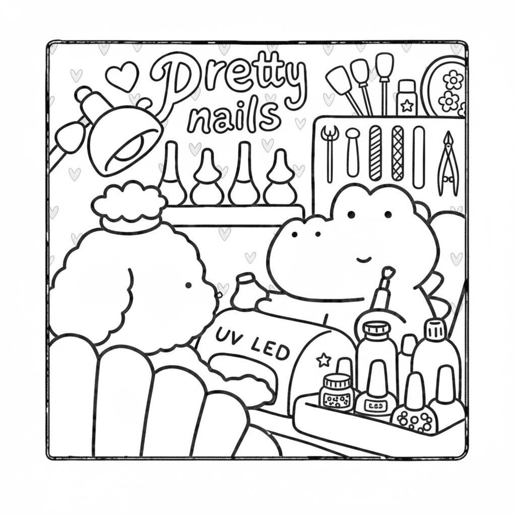 Desenho de Coco Wyo em um salão de beleza com animais fofos