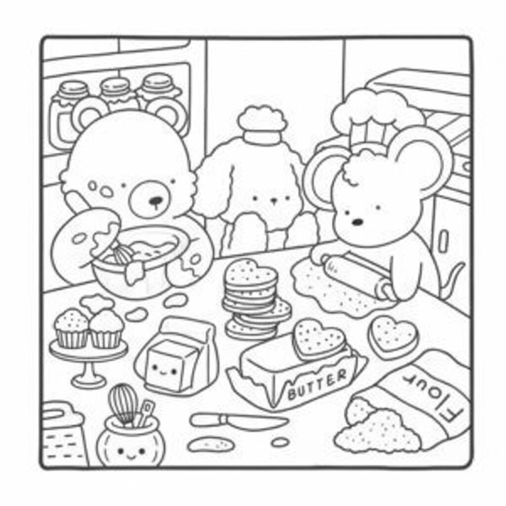 Desenho de animais fofos cozinhando na cozinha