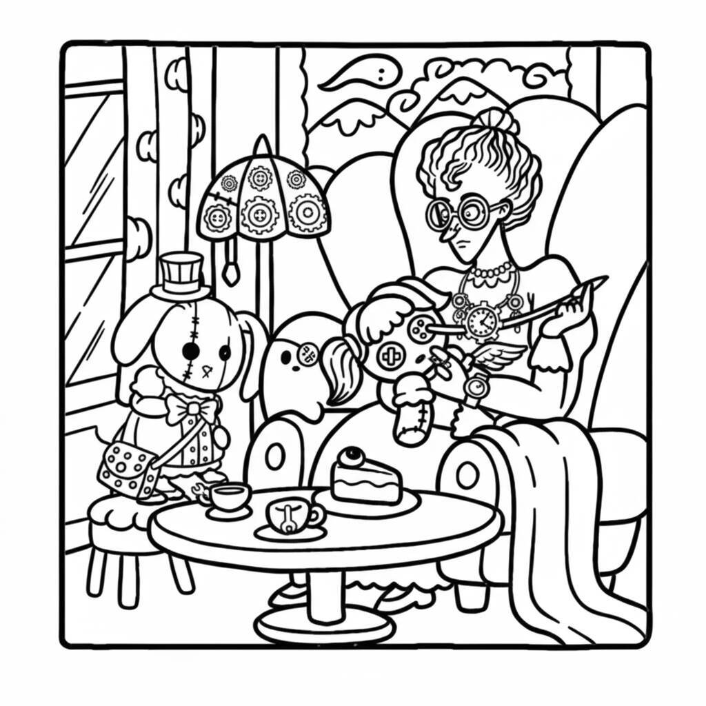 Desenho para colorir de Coco Wyo sentado no sofá com amigos