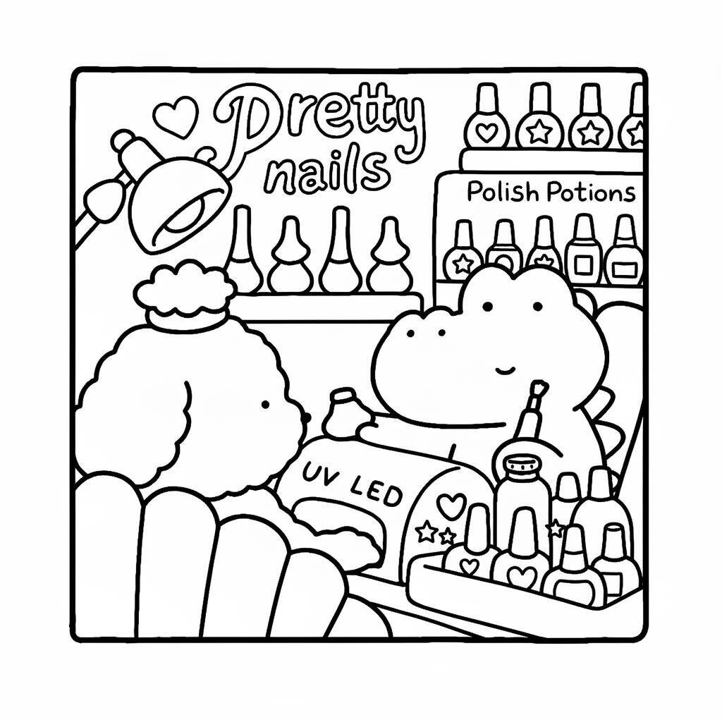 Desenho de amigos aconchegantes fazendo unhas em um salão de beleza