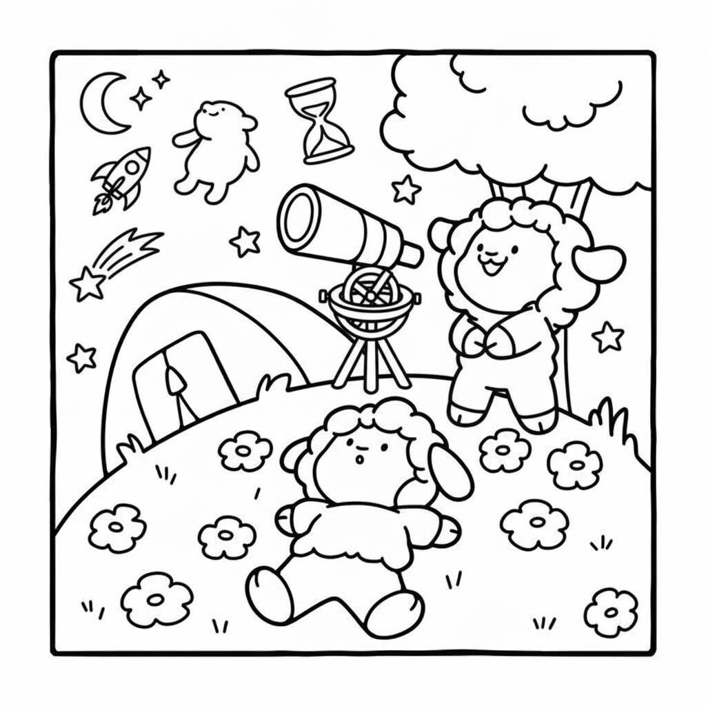 Desenho de amigos aconchegantes observando estrelas com um telescópio