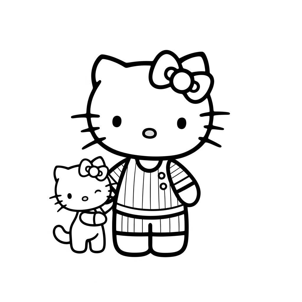 Imagem para colorir da Hello Kitty segurando um ursinho.