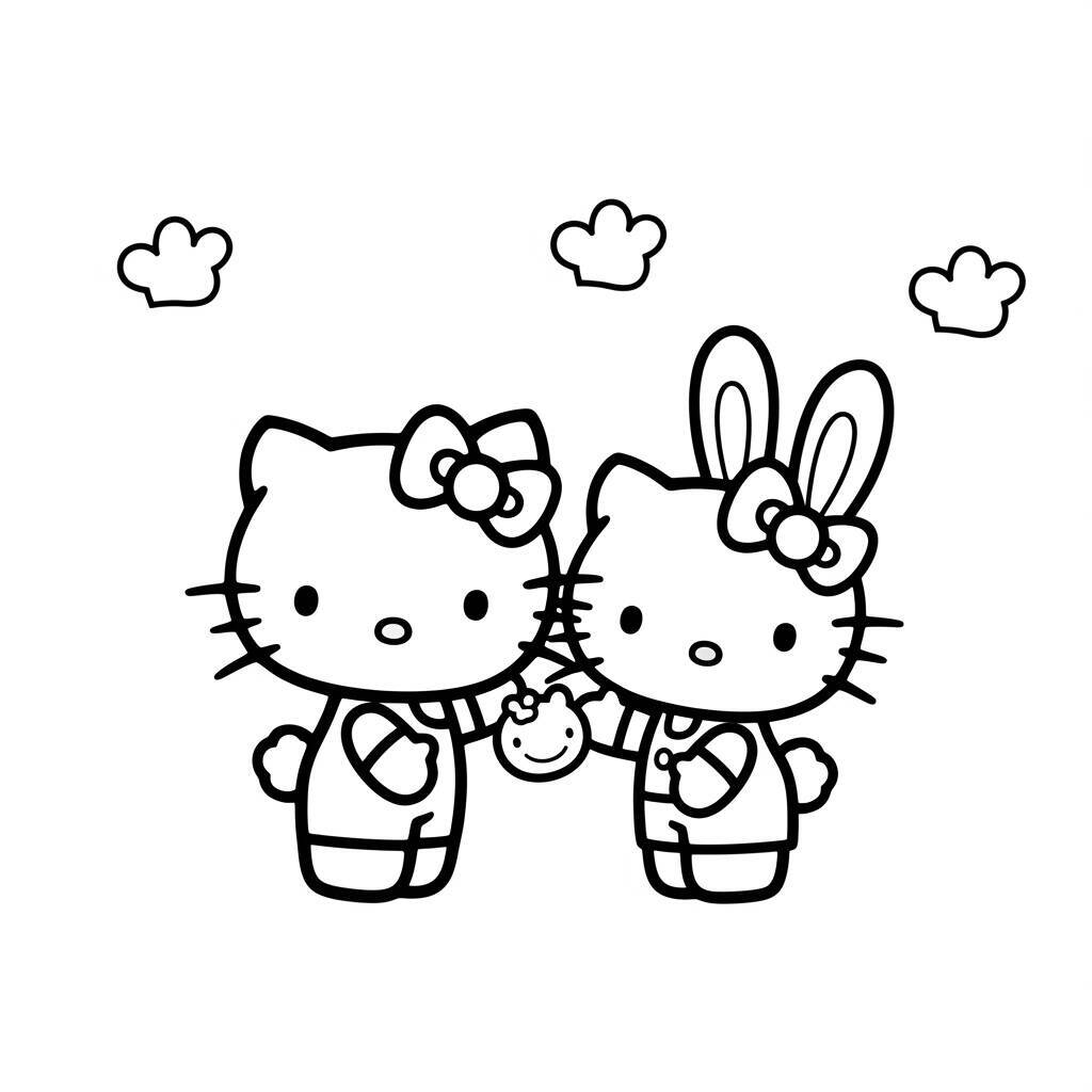 Hello Kitty e amiga segurando um cupcake para colorir