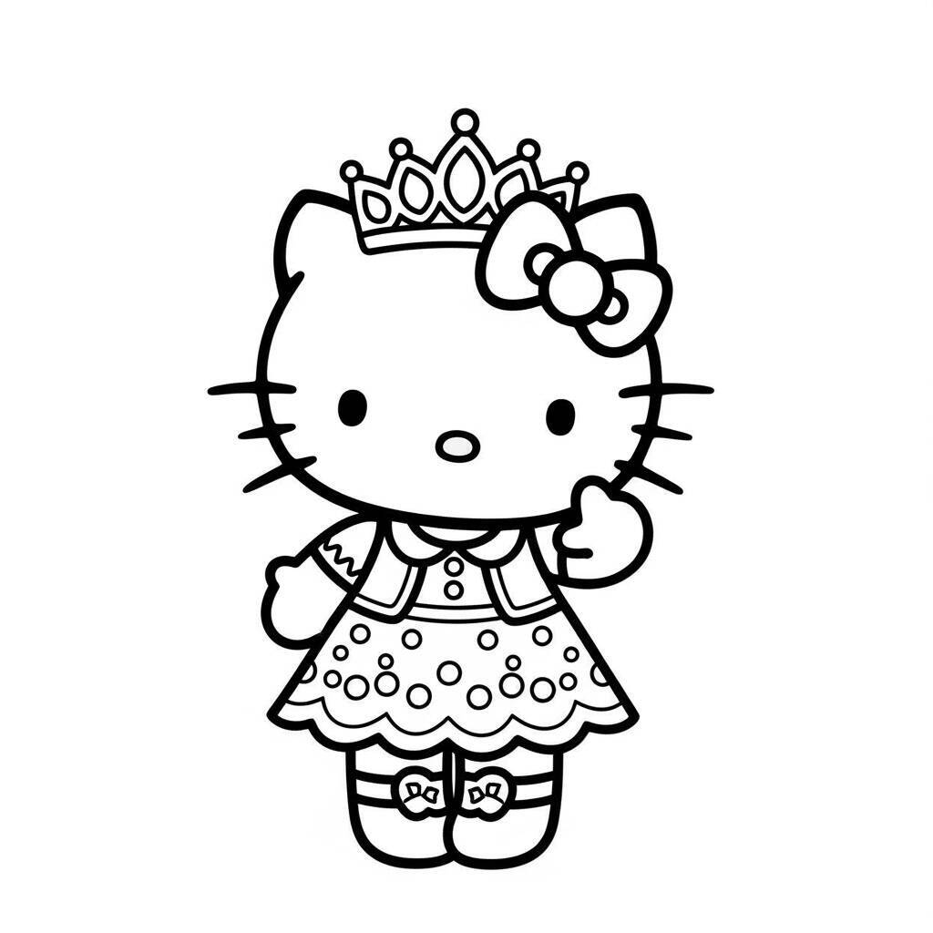 Hello Kitty vestida de princesa com coroa para colorir