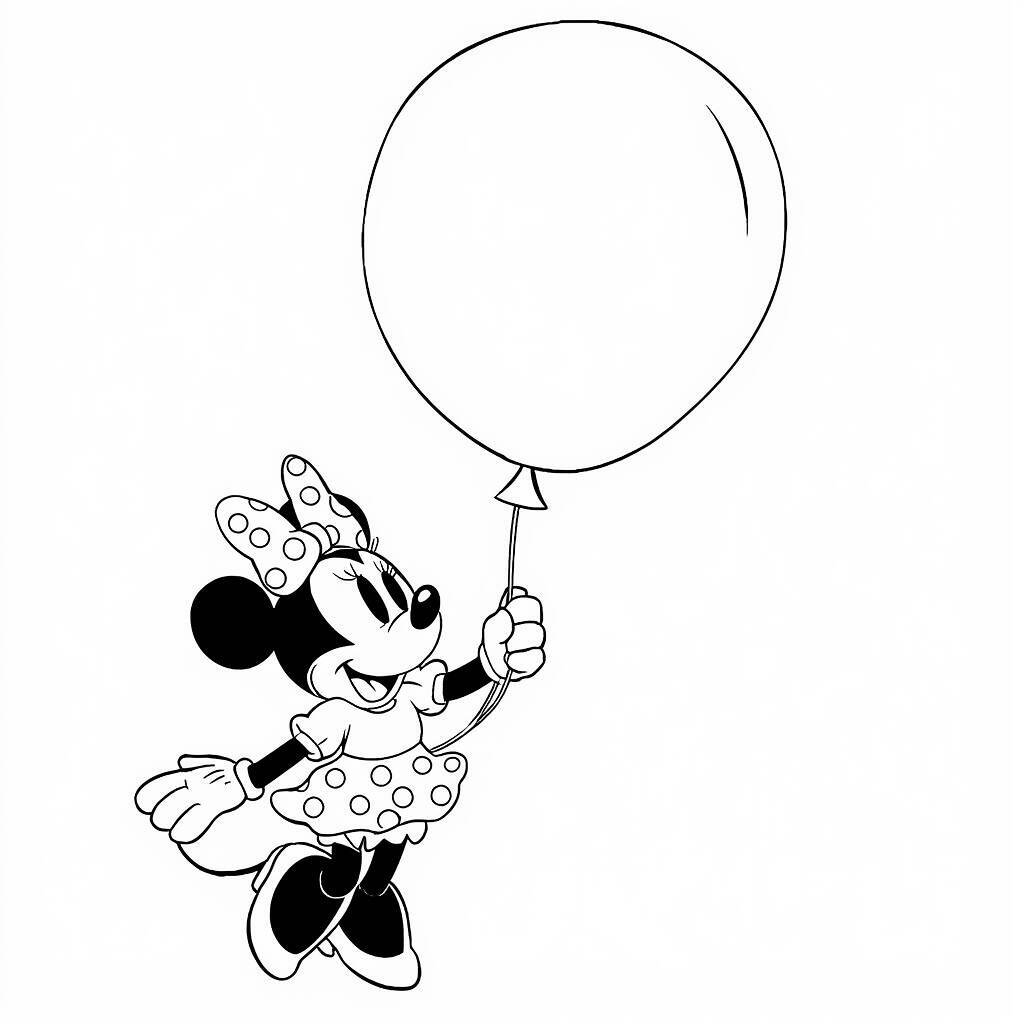 Imagem de Minnie Mouse segurando um balão para colorir