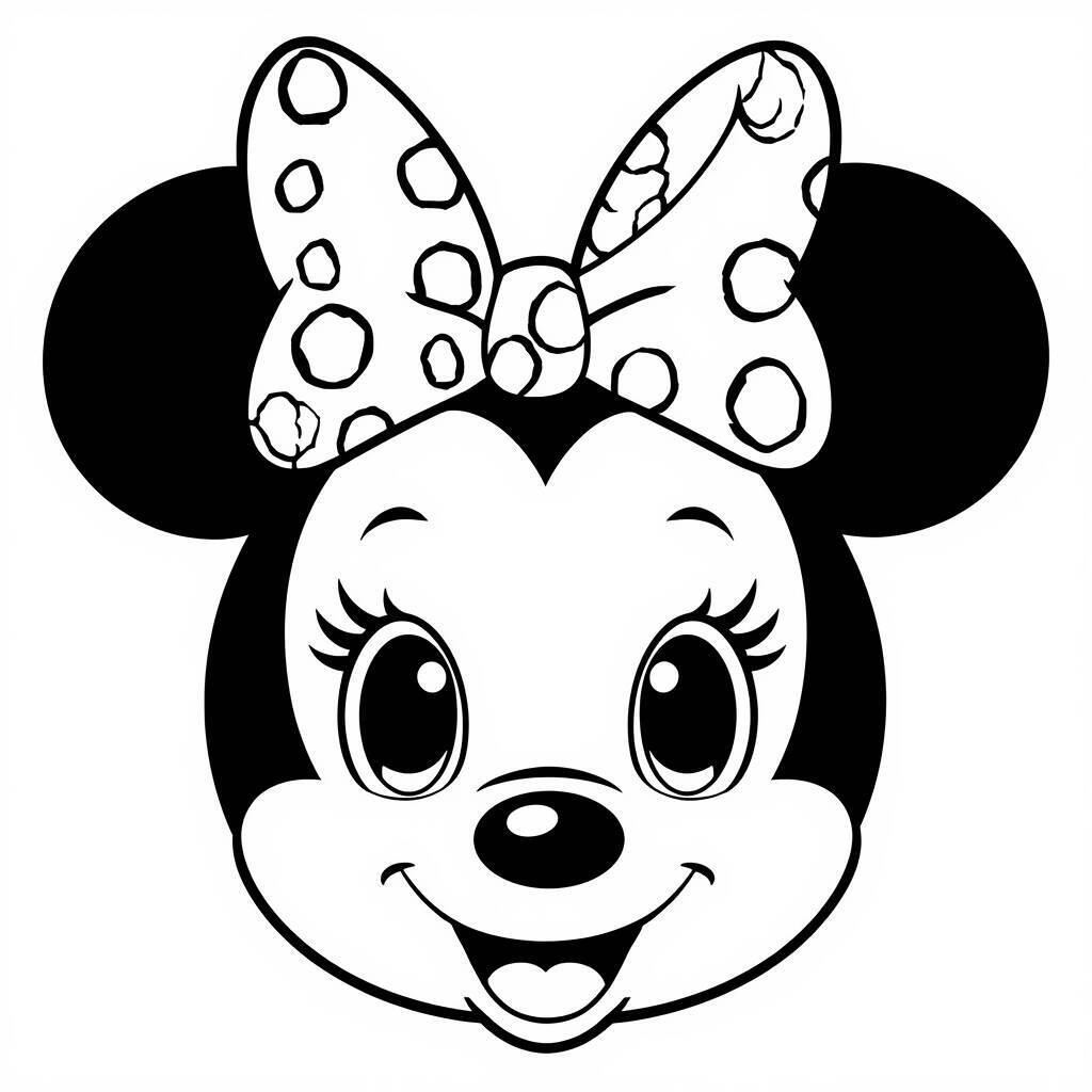 Imagem para colorir da Minnie Mouse com um laço grande na cabeça