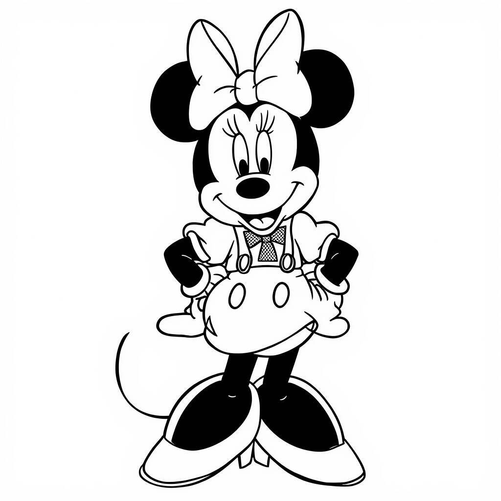 Imagem para colorir da Minnie Mouse com vestido e laço