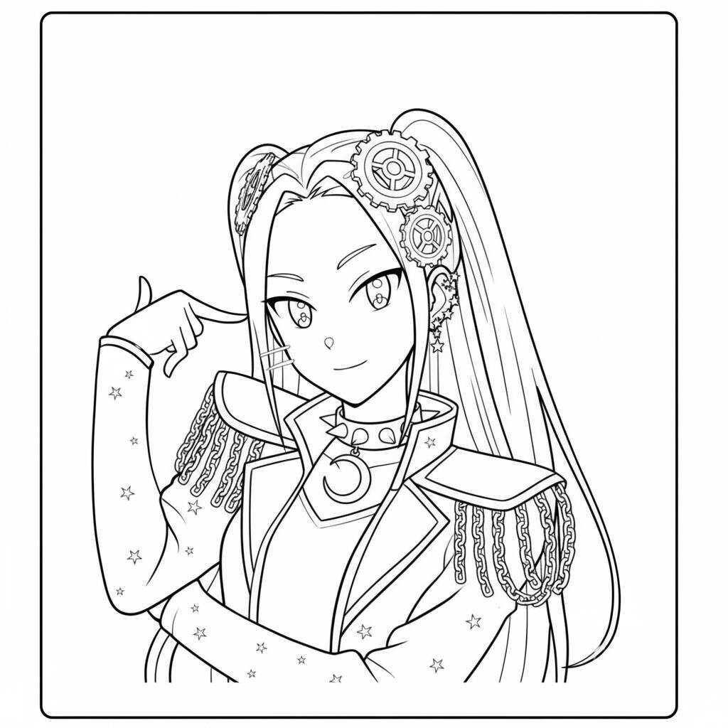 Imagem para colorir de Mira das Caçadoras de Demônios K-Pop com acessórios estilosos