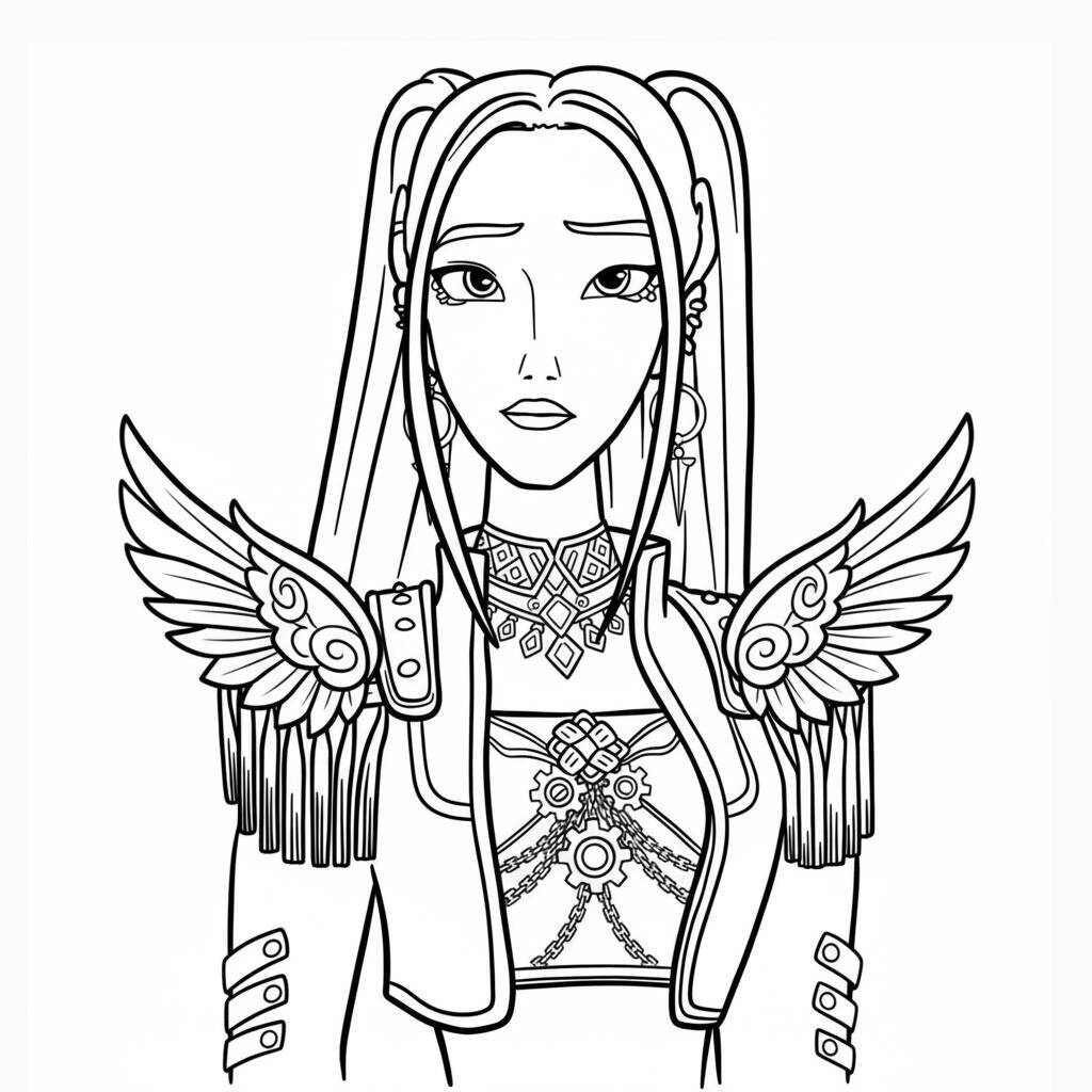 Desenho para colorir de Mira com armadura alada da série Caçadoras de Demônios K-Pop.