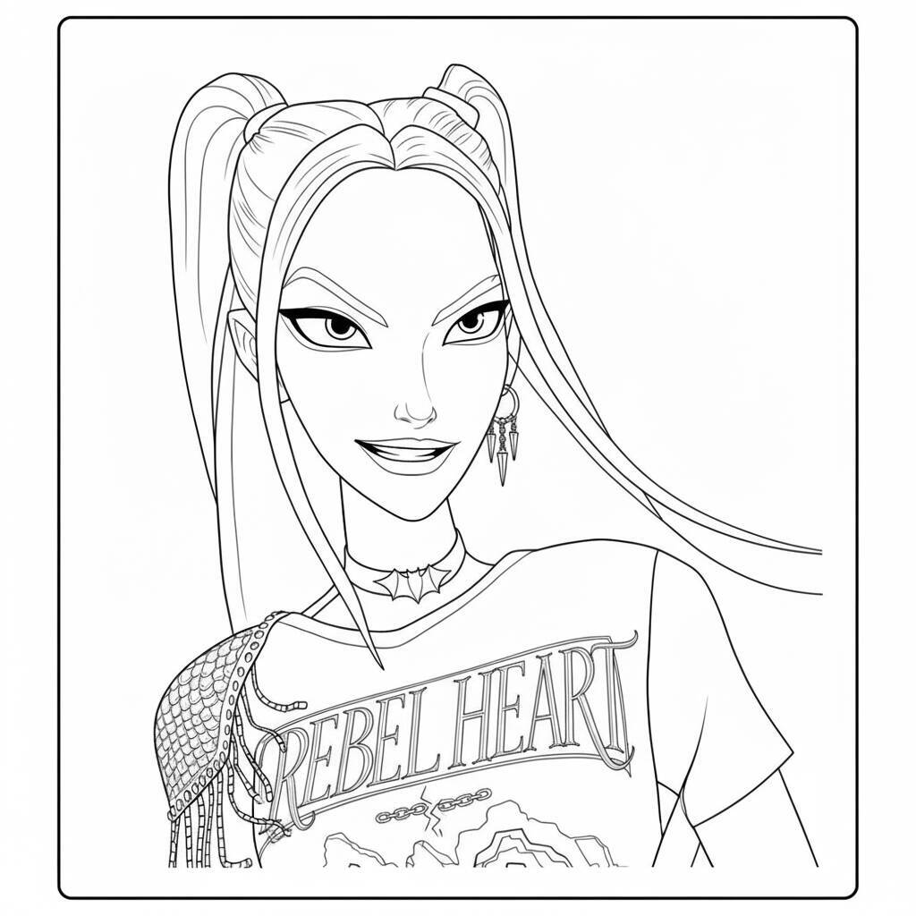 Imagem para colorir de Mira, personagem de Caçadoras de Demônios K-Pop, com cabelo estiloso.