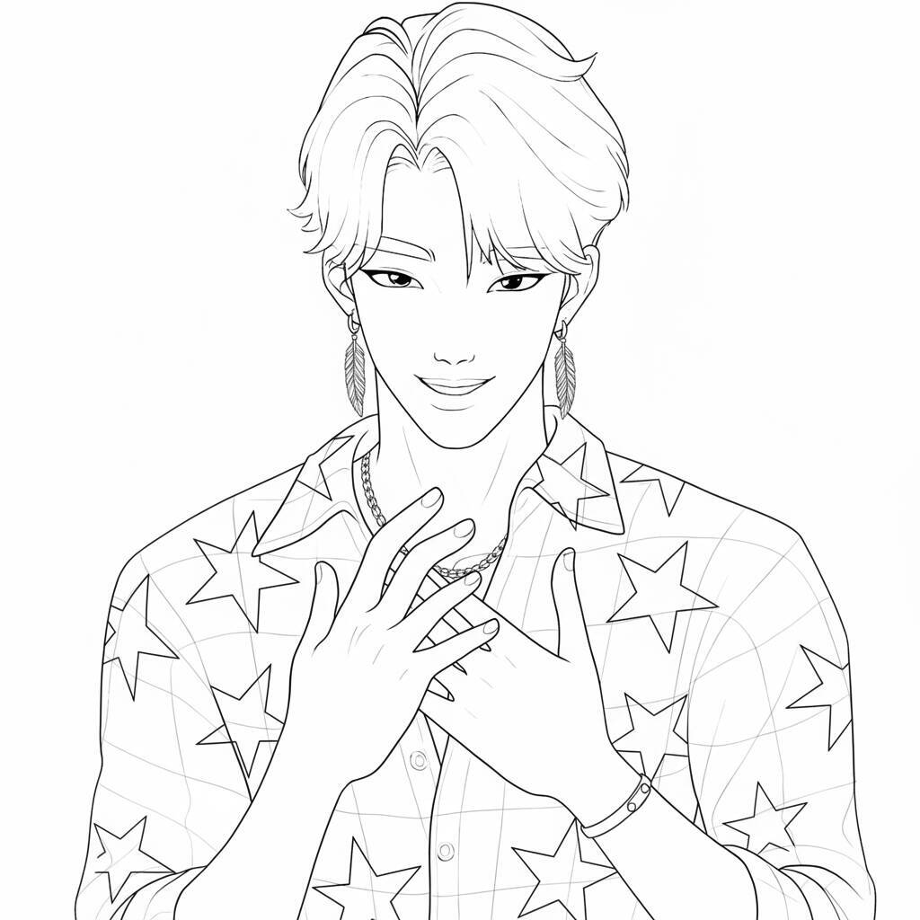 Desenho para colorir de uma guerreira do K-Pop com estilo fashion
