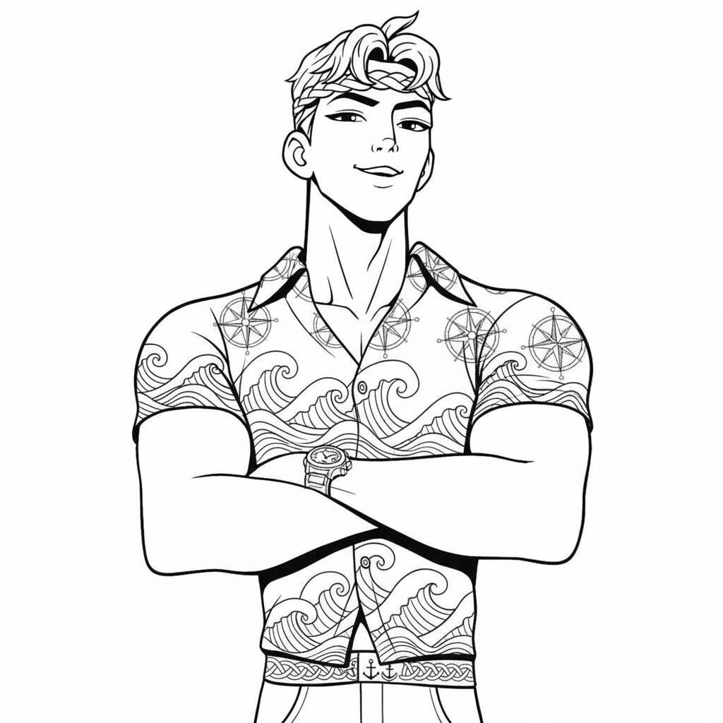 Desenho de um jovem com camisa tropical para colorir