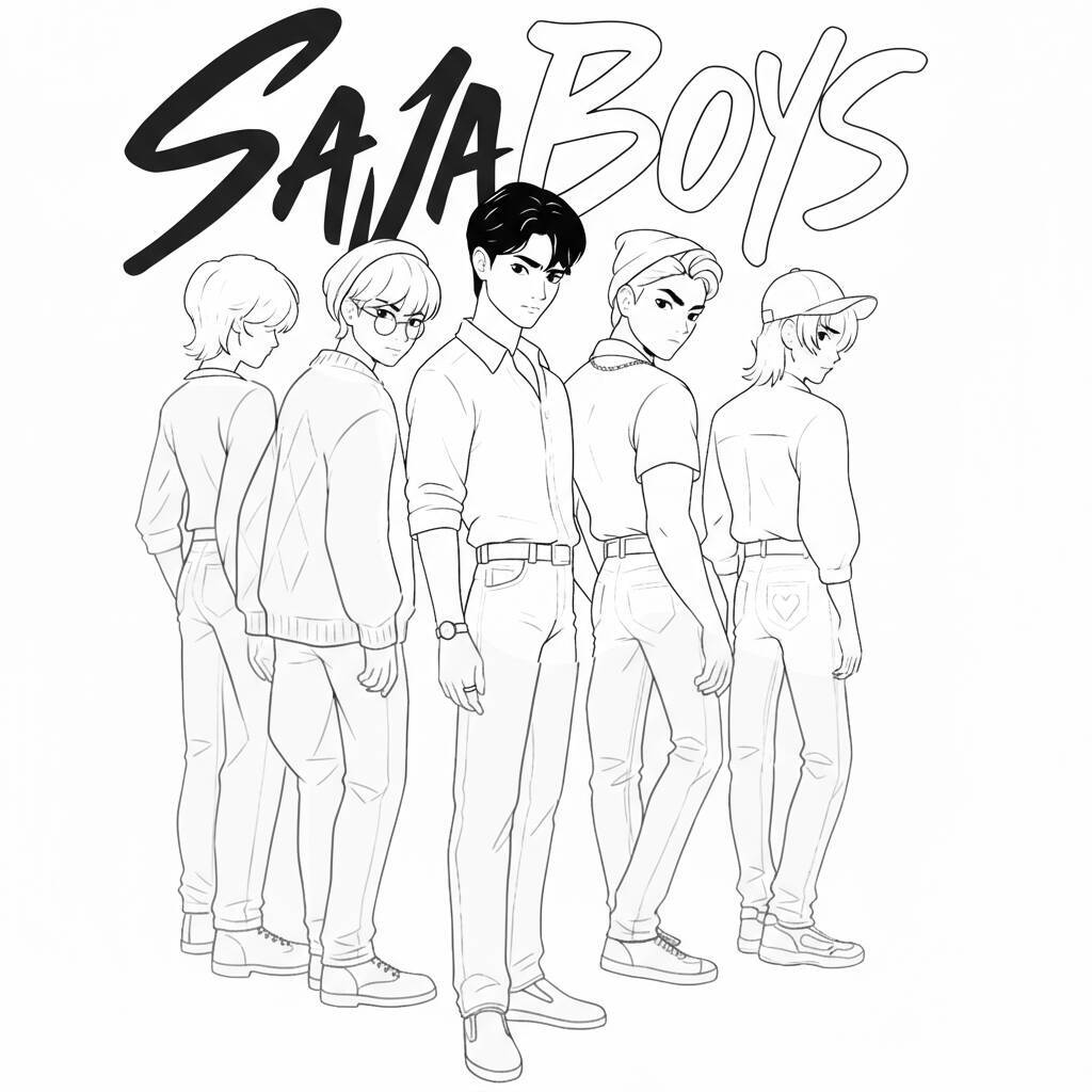 Desenho para colorir das Guerreiras do K-Pop em poses dinâmicas