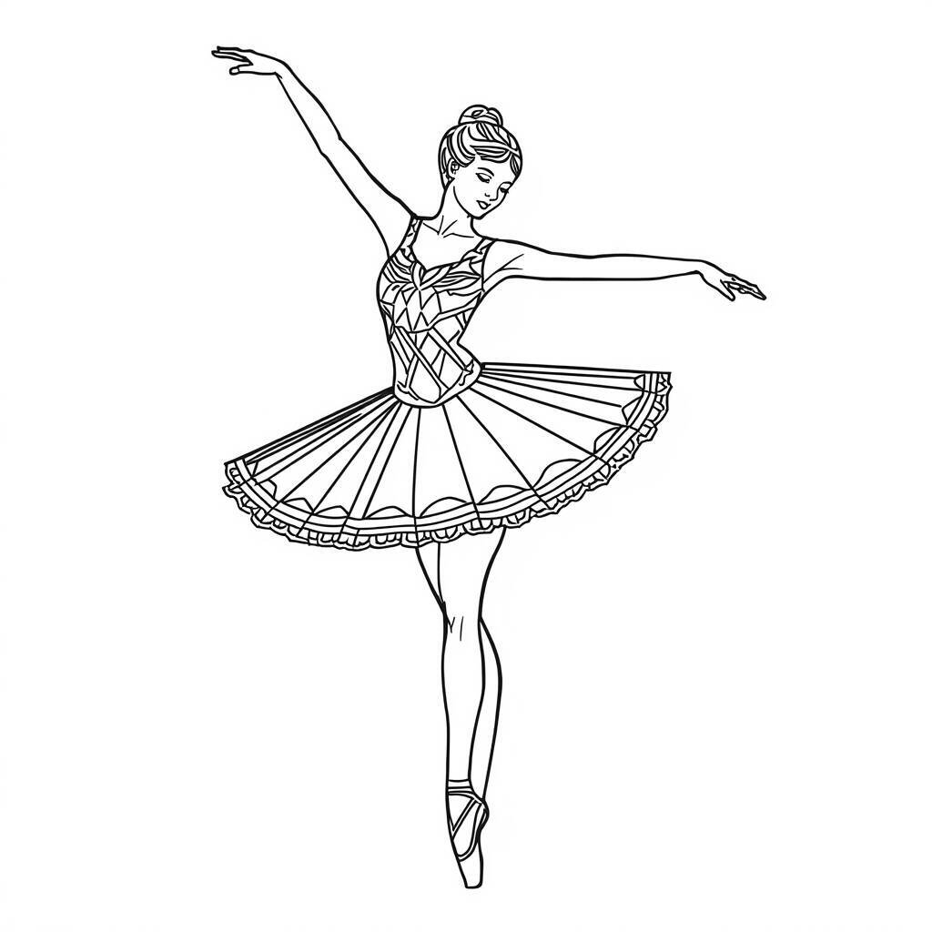 Desenho de uma bailarina em pose graciosa com tutu para colorir