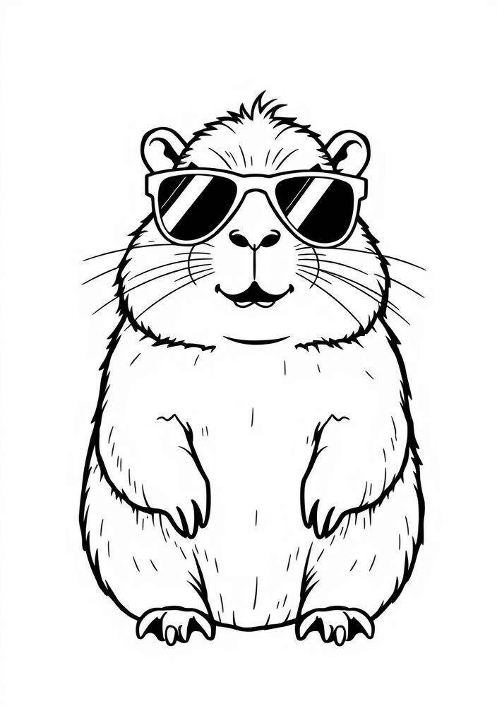 Imagem de uma capivara usando óculos de sol para colorir.