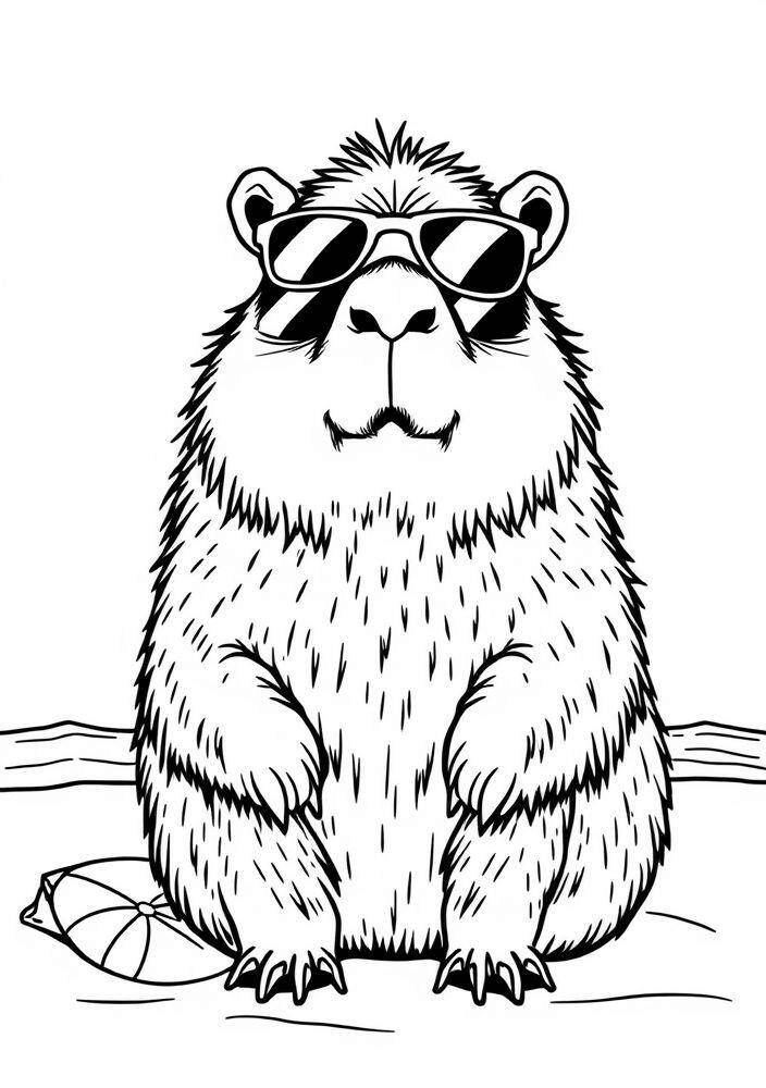Imagem de uma capivara usando óculos de sol para colorir