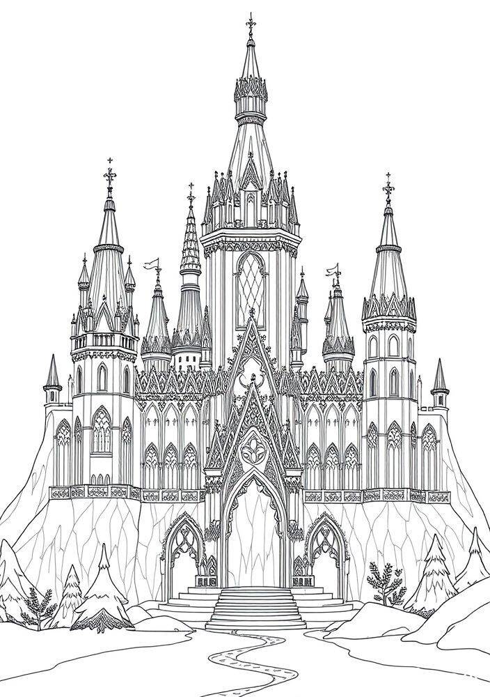 Imagem para colorir do Castelo de Arendelle do filme Frozen.