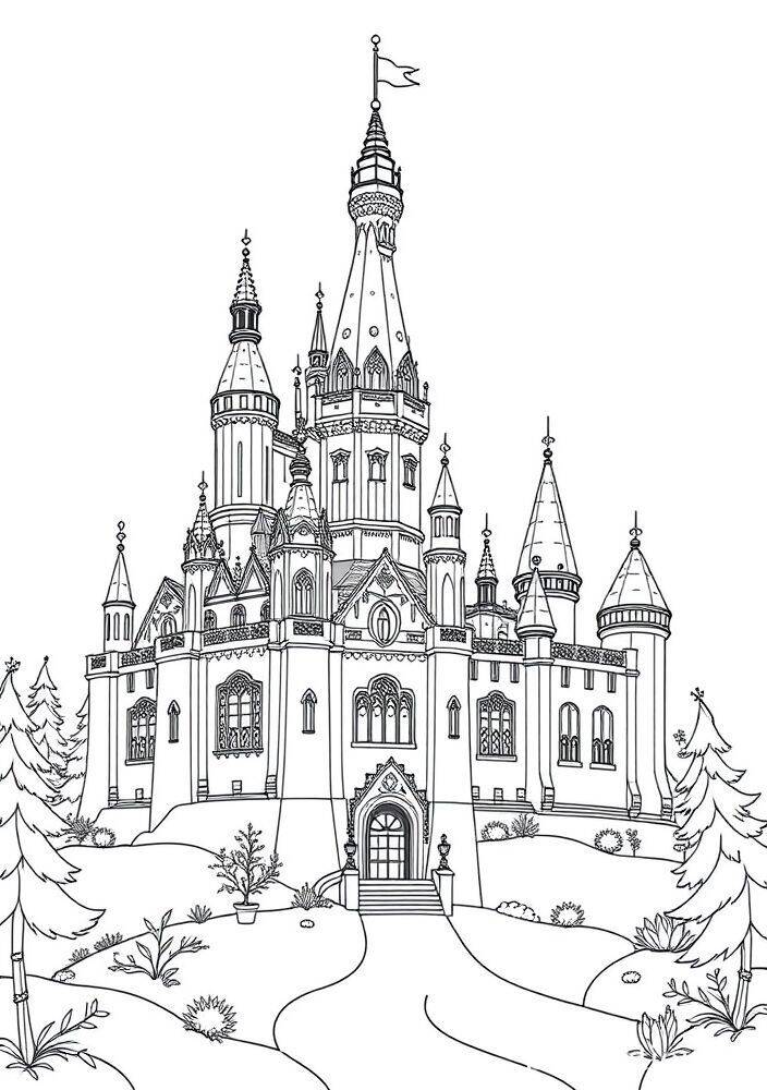 Imagem de um castelo detalhado de Arendelle para colorir da Frozen
