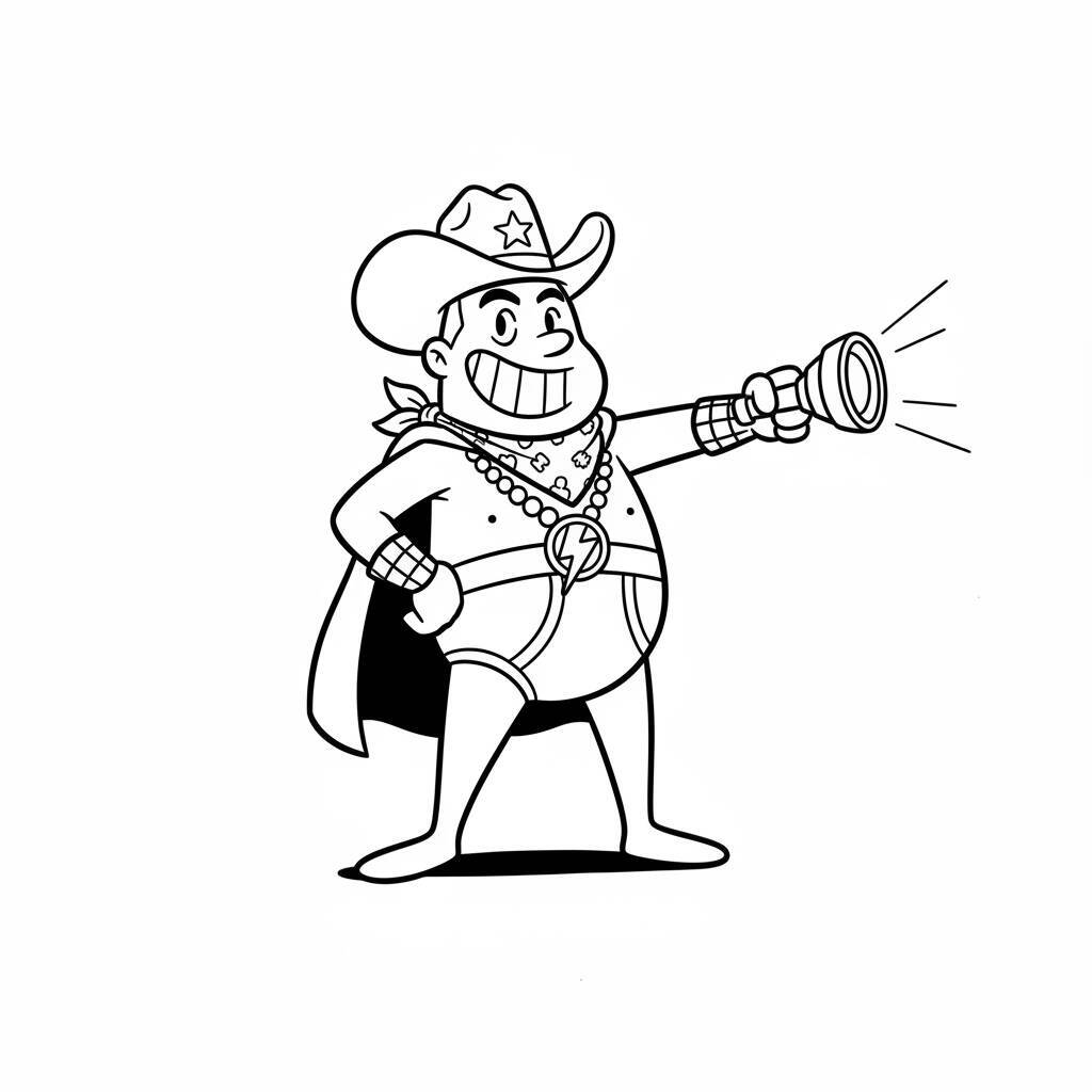 Desenho de Dog Man segurando uma lanterna pronto para aventuras.