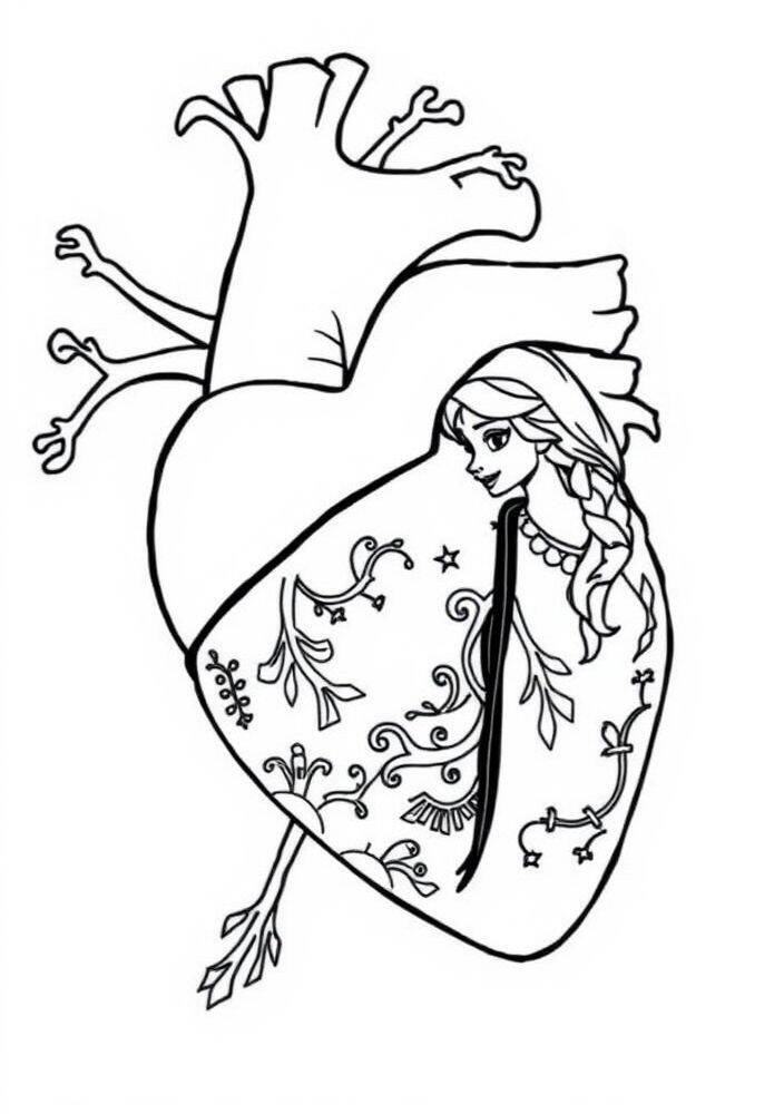 Desenho de Elsa de Frozen dentro de um coração para colorir