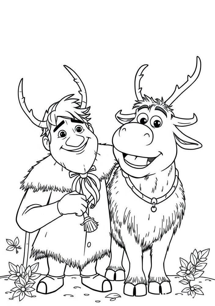 Imagem de Kristoff e Sven do filme Frozen para colorir