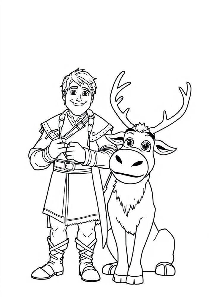Desenho para colorir de Kristoff e Sven do filme Frozen.