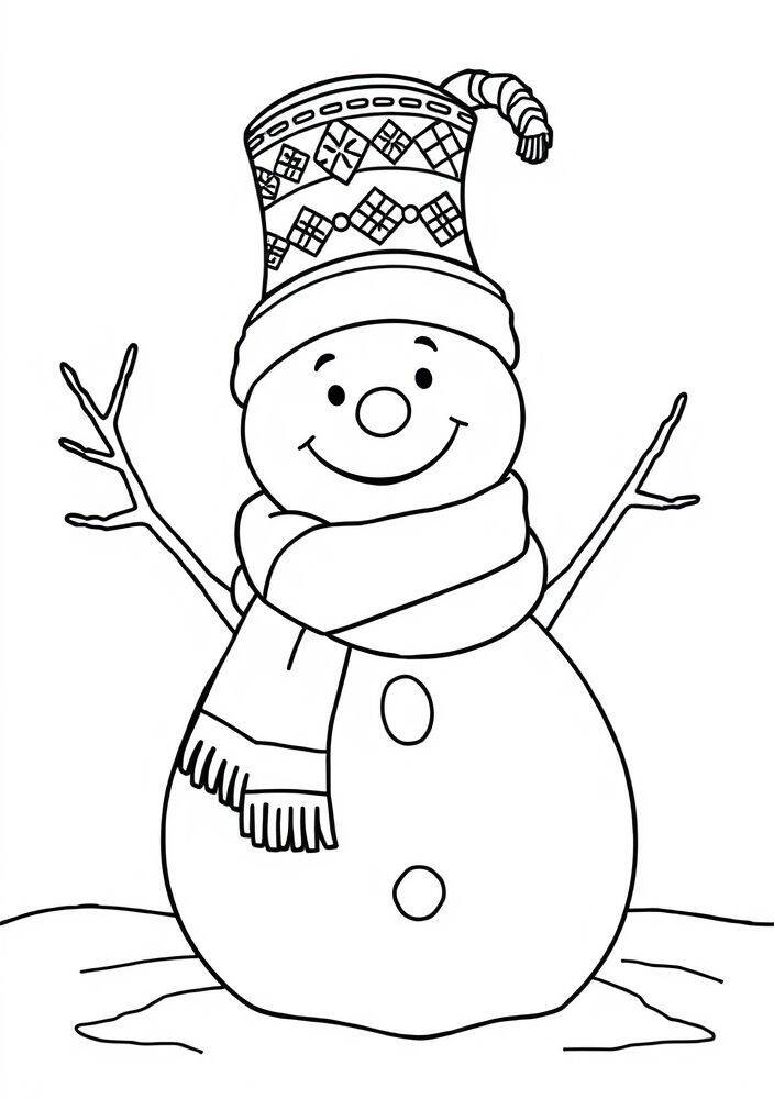 Imagem para colorir de Olaf, o boneco de neve de Frozen, com chapéu e cachecol.