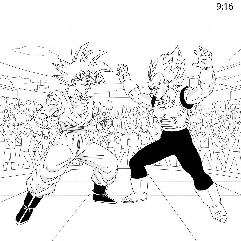 Imagem para colorir de Goku e Vegeta em pose de batalha