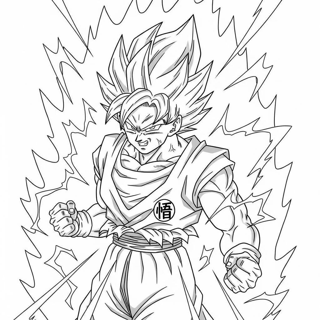 Imagem de Goku em forma Super Saiyan pronto para colorir.