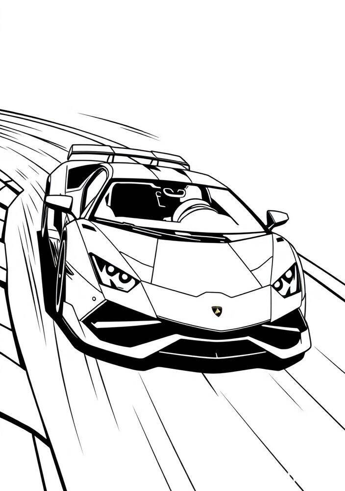 Desenho para colorir de um Lamborghini Aventador em movimento