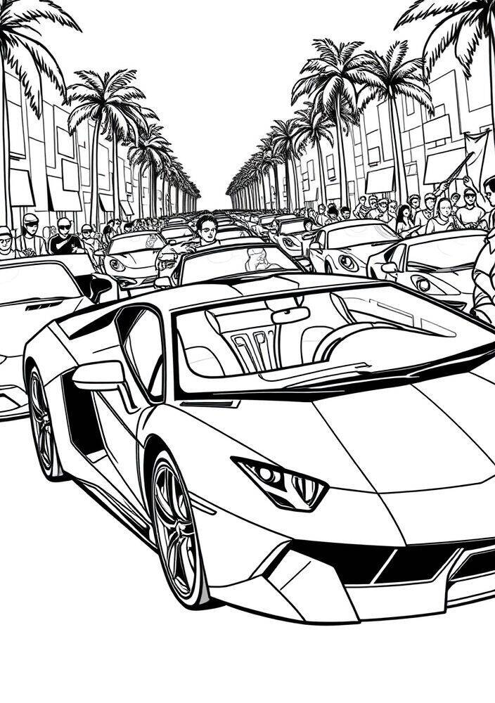 Desenho para colorir de um Lamborghini Aventador em um desfile