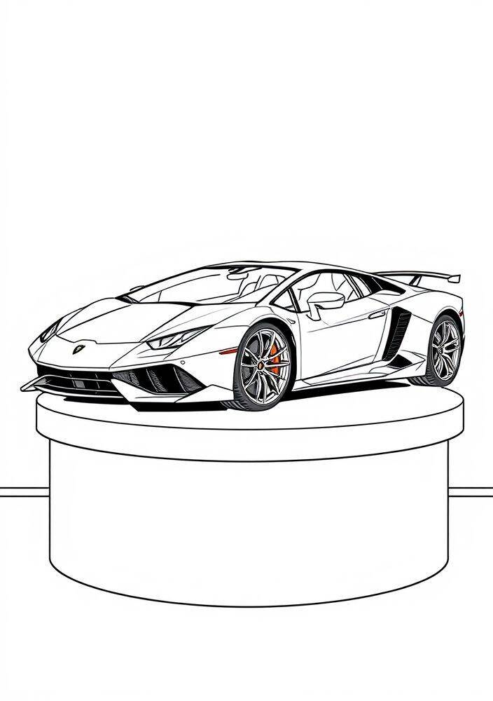 Desenho em linha de uma Lamborghini Aventador SVJ pronta para colorir