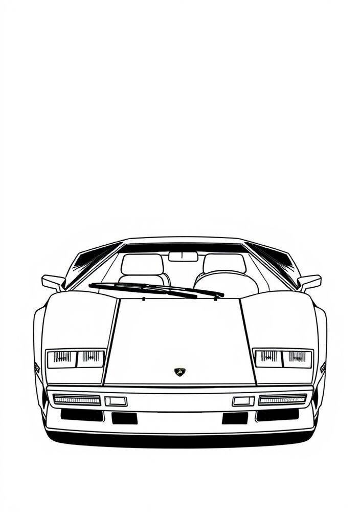 Desenho em preto e branco de um Lamborghini Countach para colorir