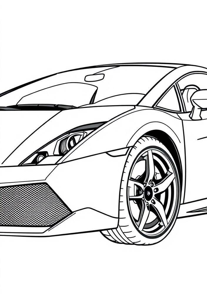 Desenho em preto e branco de uma Lamborghini Gallardo para colorir