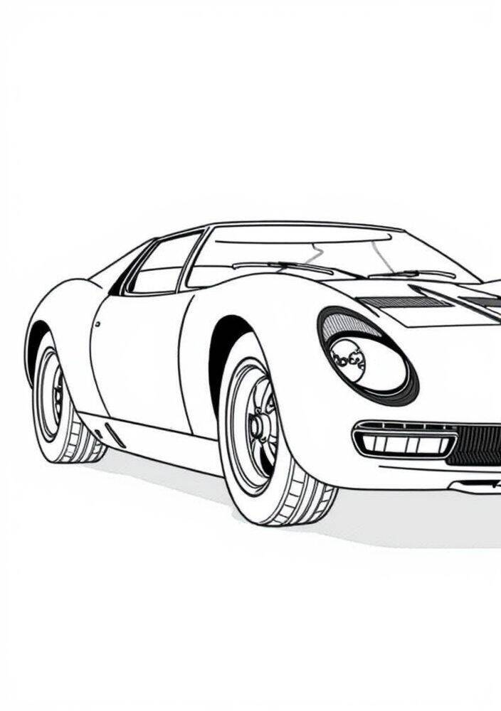 Desenho em preto e branco de uma Lamborghini Miura para colorir
