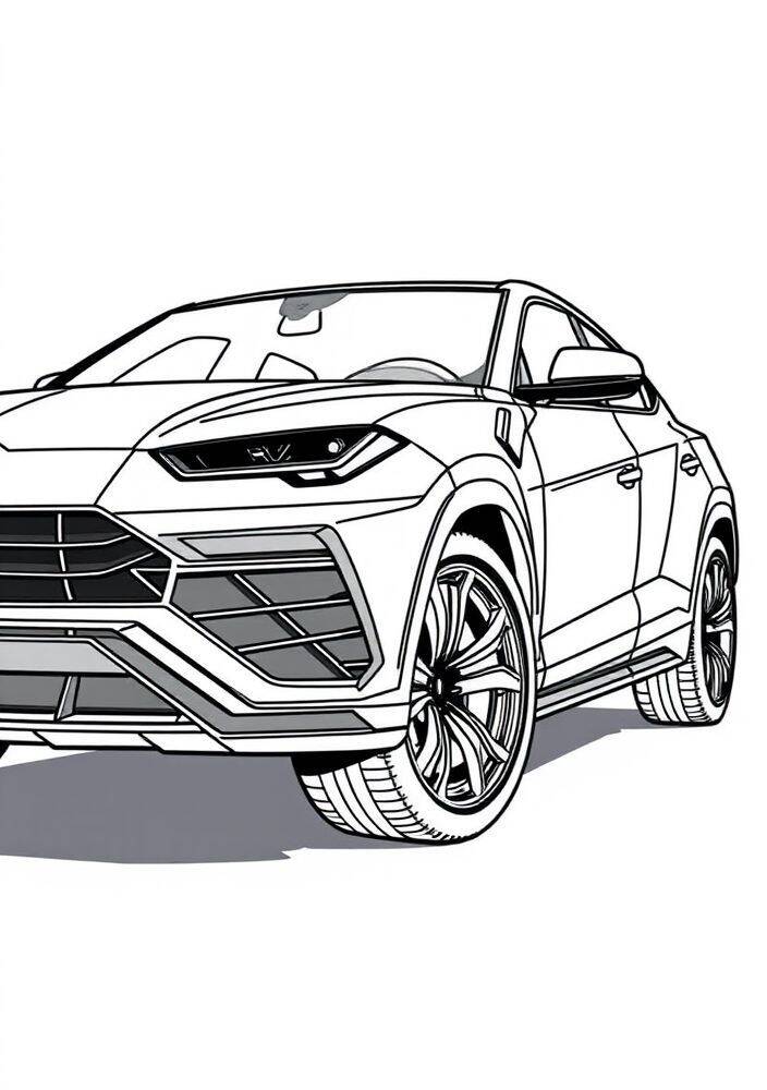 Desenho em preto e branco de um Lamborghini Urus para colorir