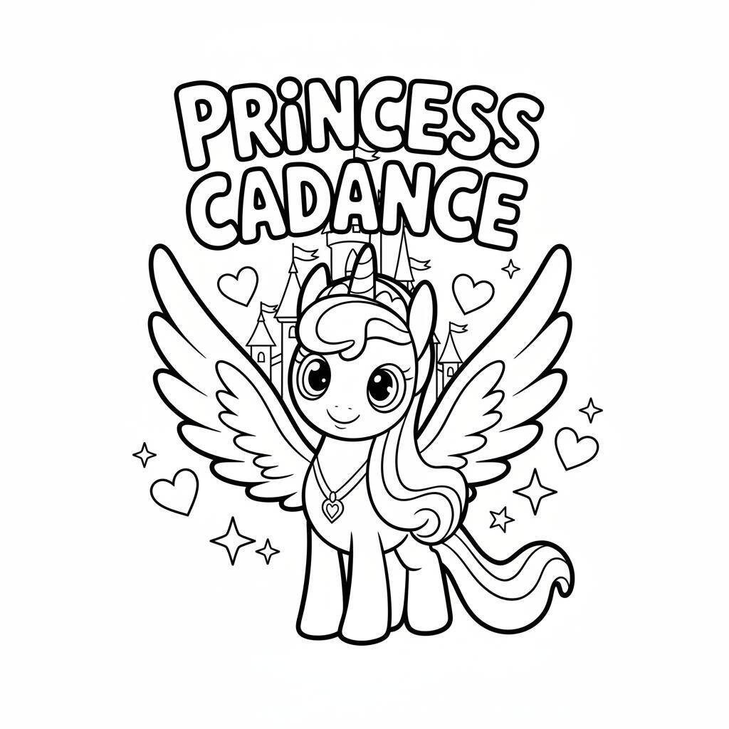 Desenho da Princesa Cadance com asas e coração para colorir