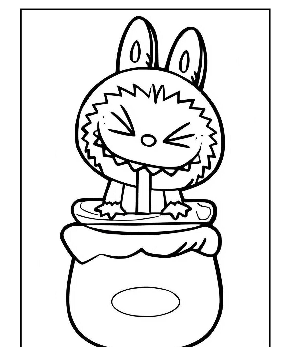 Desenho do Labubu sorridente em um pote de doce para colorir