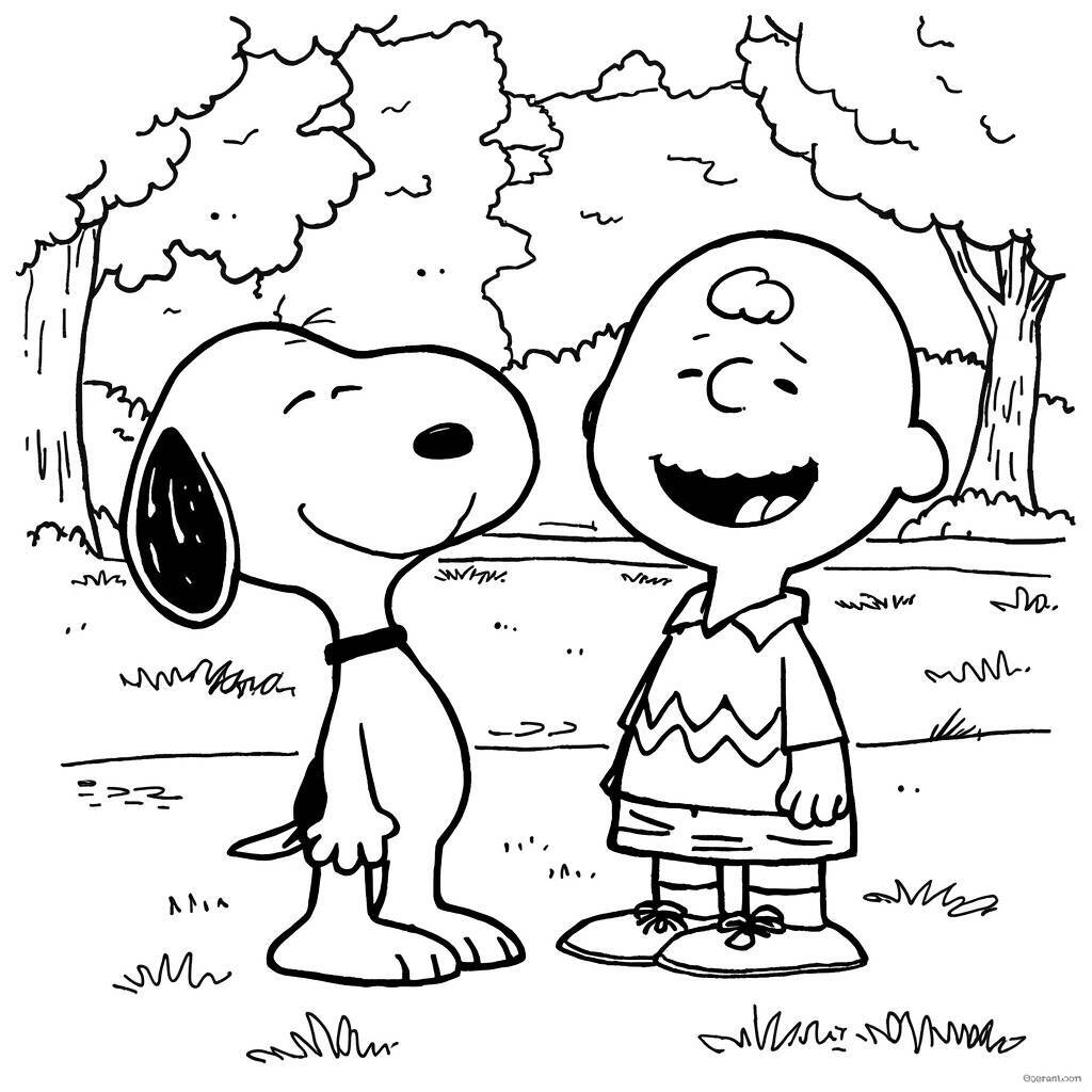 Desenho do Snoopy e Charlie Brown em um dia ensolarado