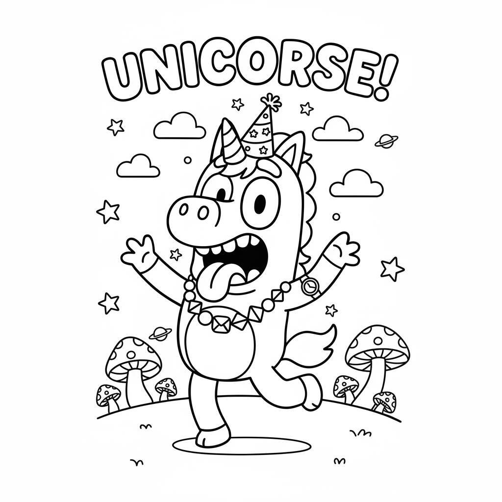 Imagem de um unicórnio do desenho Bluey para colorir
