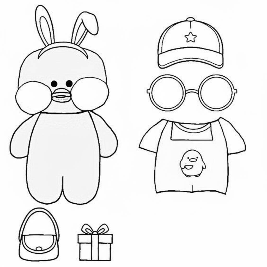 Desenho de Paper Duck vestido de coelho com acessórios