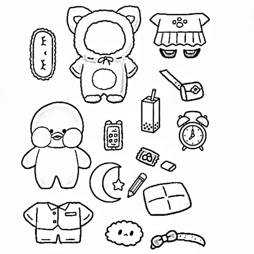 Desenho de Paper Duck vestido de urso com acessórios para colorir