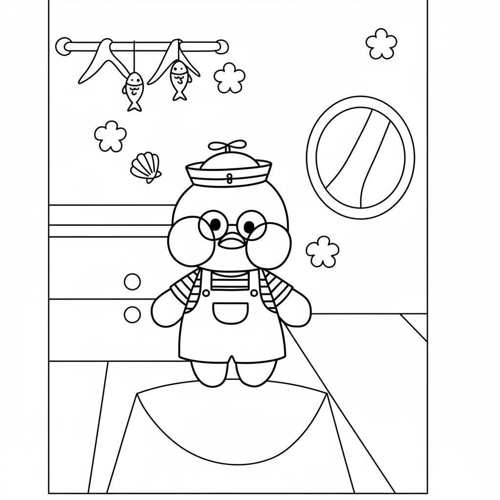Desenho de um pato de papel com roupa de marinheiro para colorir